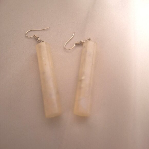 Artisan Handmade White Pearl Silver Star Cylinder Statement Earrings - Picture 6 of 7